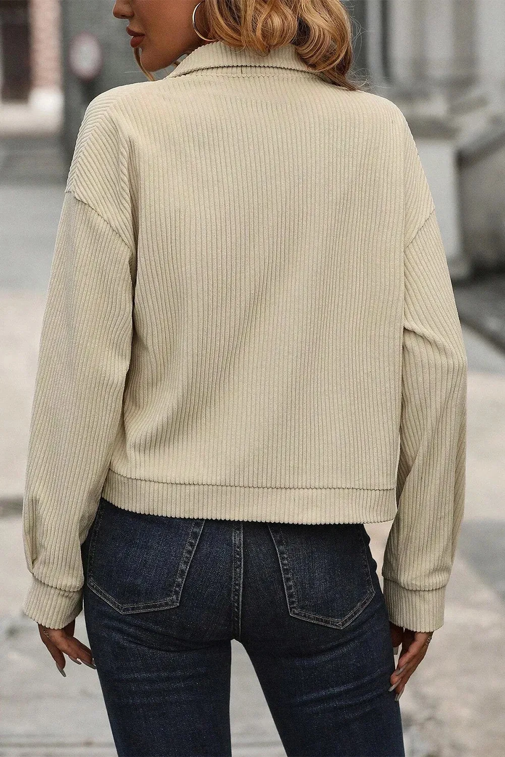 Pocketed Collared Neck Button Up Jacket | Fall Fashion Trends | Outerwear