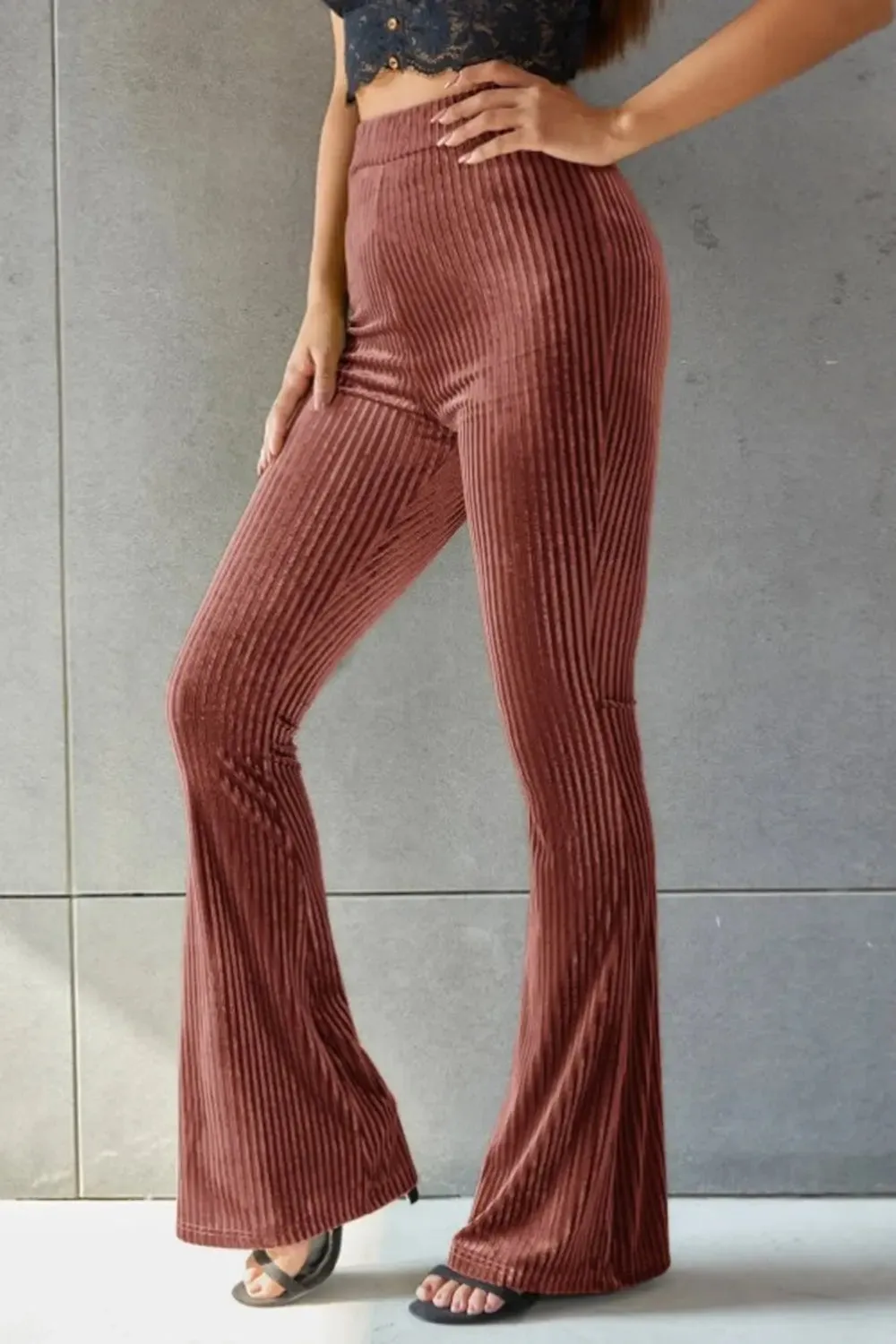 Poppy Ribbed High Waist Flare Pants