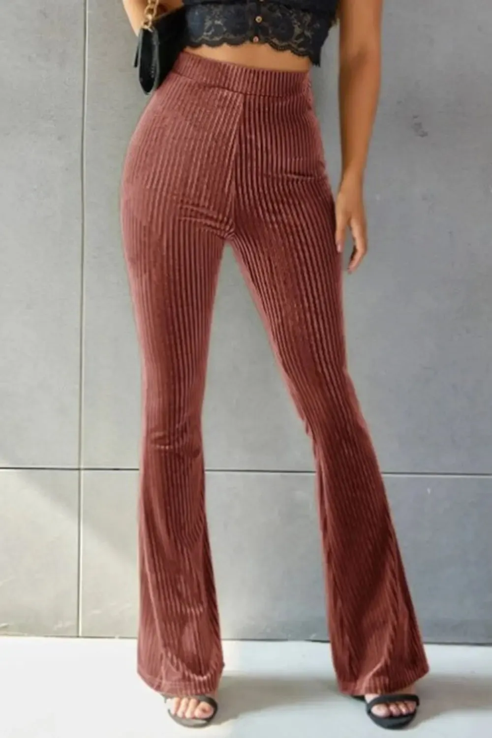 Poppy Ribbed High Waist Flare Pants