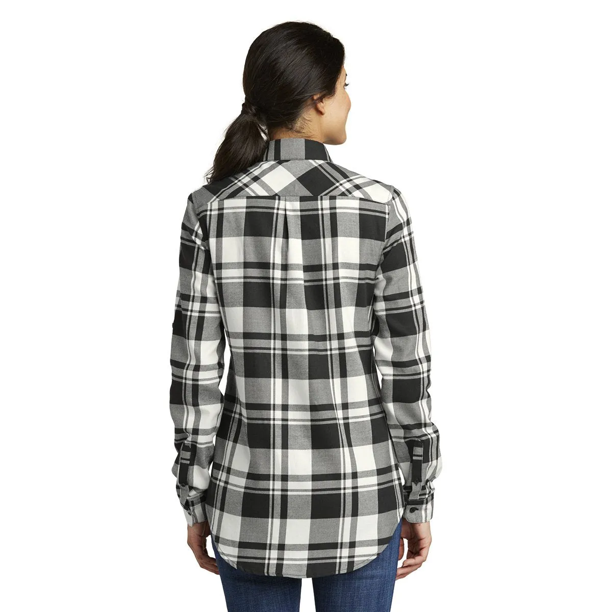 Port Authority Women's Snow White/Black Plaid Flannel Tunic