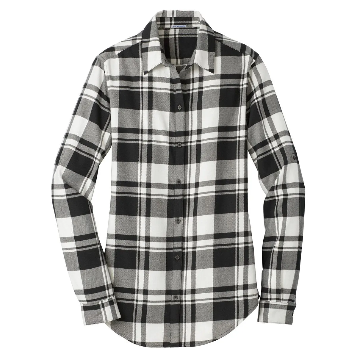 Port Authority Women's Snow White/Black Plaid Flannel Tunic