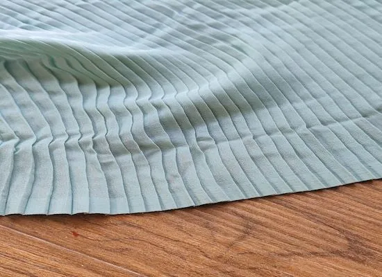 Precut Of 2.5 Meters Of Sea Green Stripes Pleated Georgette Fabric