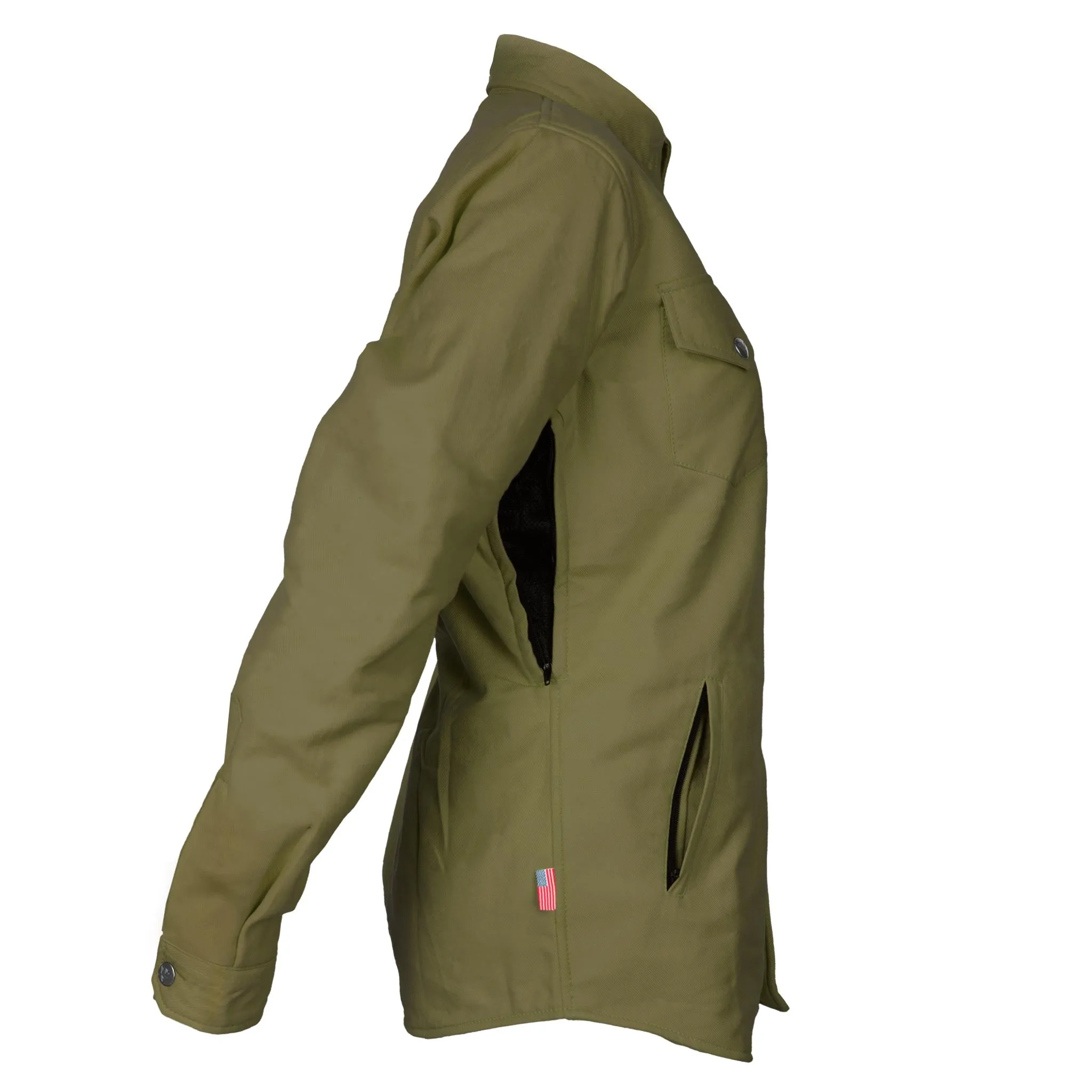 Protective Flannel Shirt for Women - Army Green Solid with Pads
