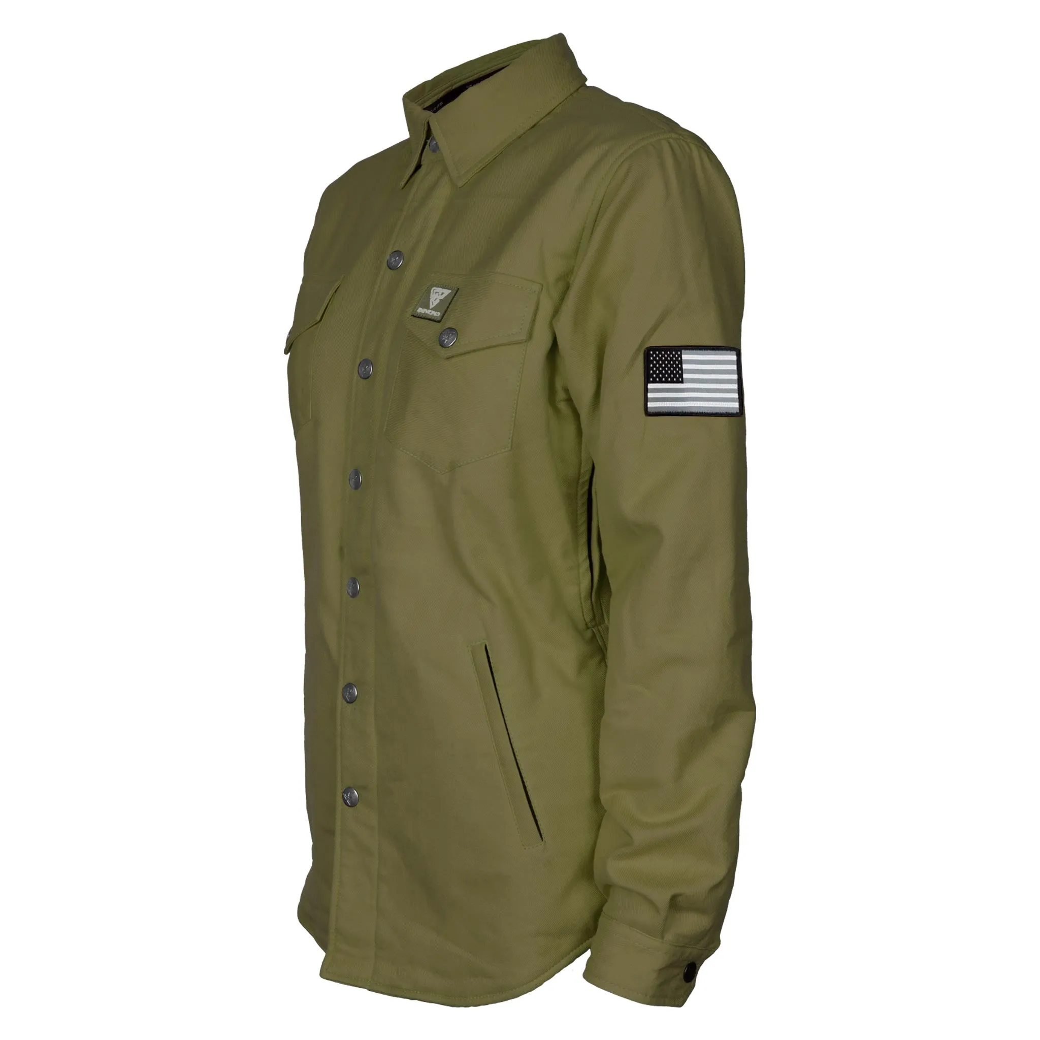 Protective Flannel Shirt for Women - Army Green Solid with Pads