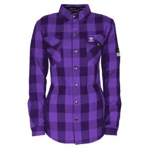 Protective Flannel Shirt for Women - Purple and Black Checkered with Pads