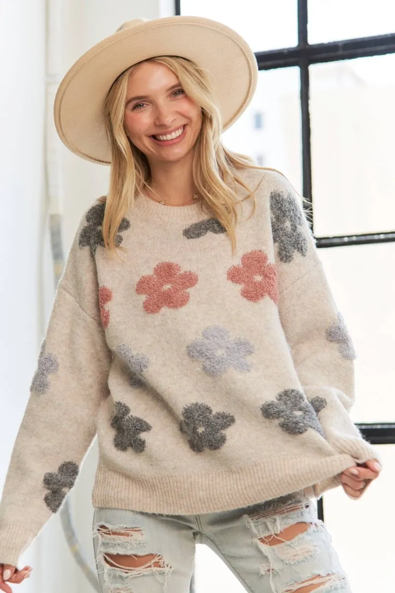 PUFF FLOWER COMFY SWEATER TOP