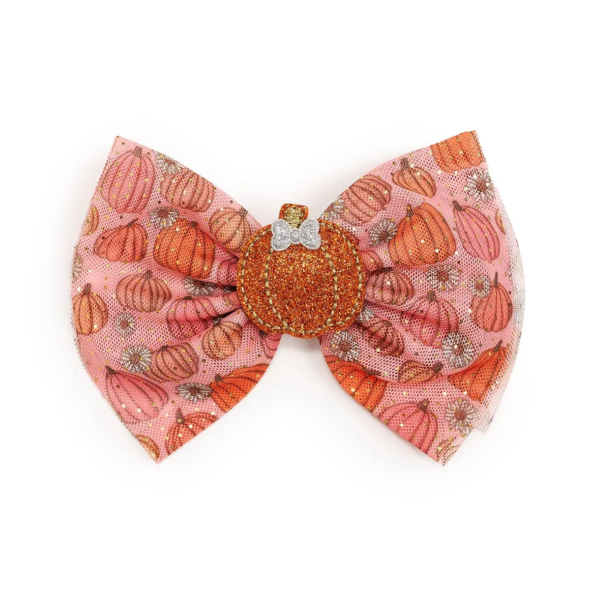 Pumpkin Daisy Blush Tulle Bow Clip - Kids Fall Hair Clip
