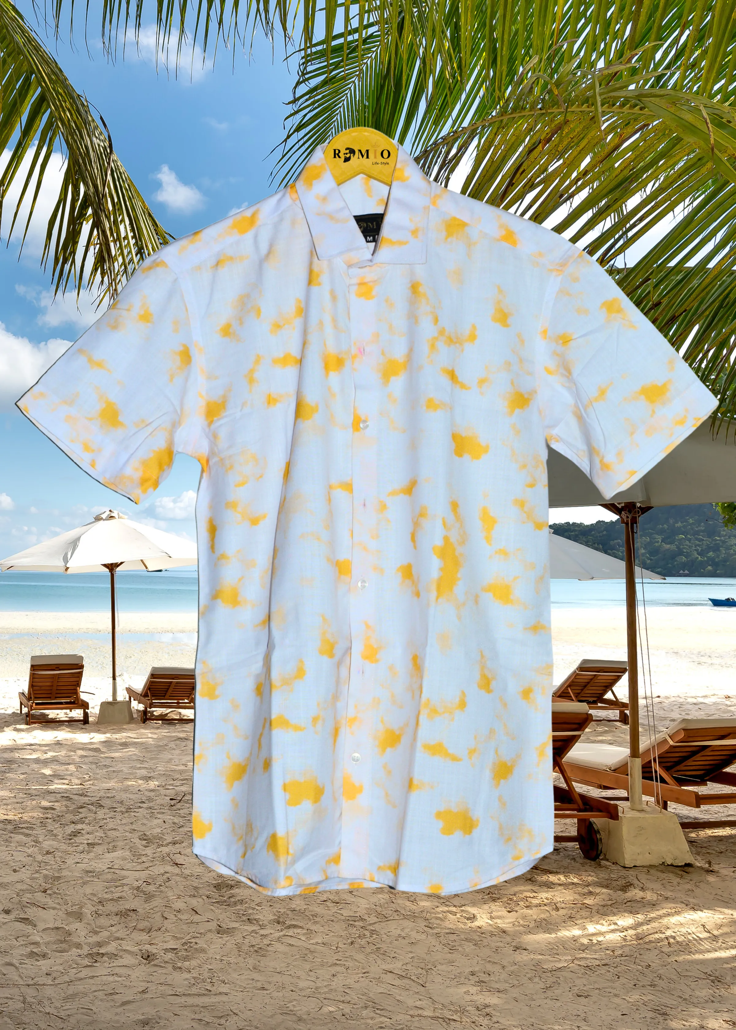 Pure cotton Lemon yellow with White shirt with colorfull Half Sleev Shirt (f3)