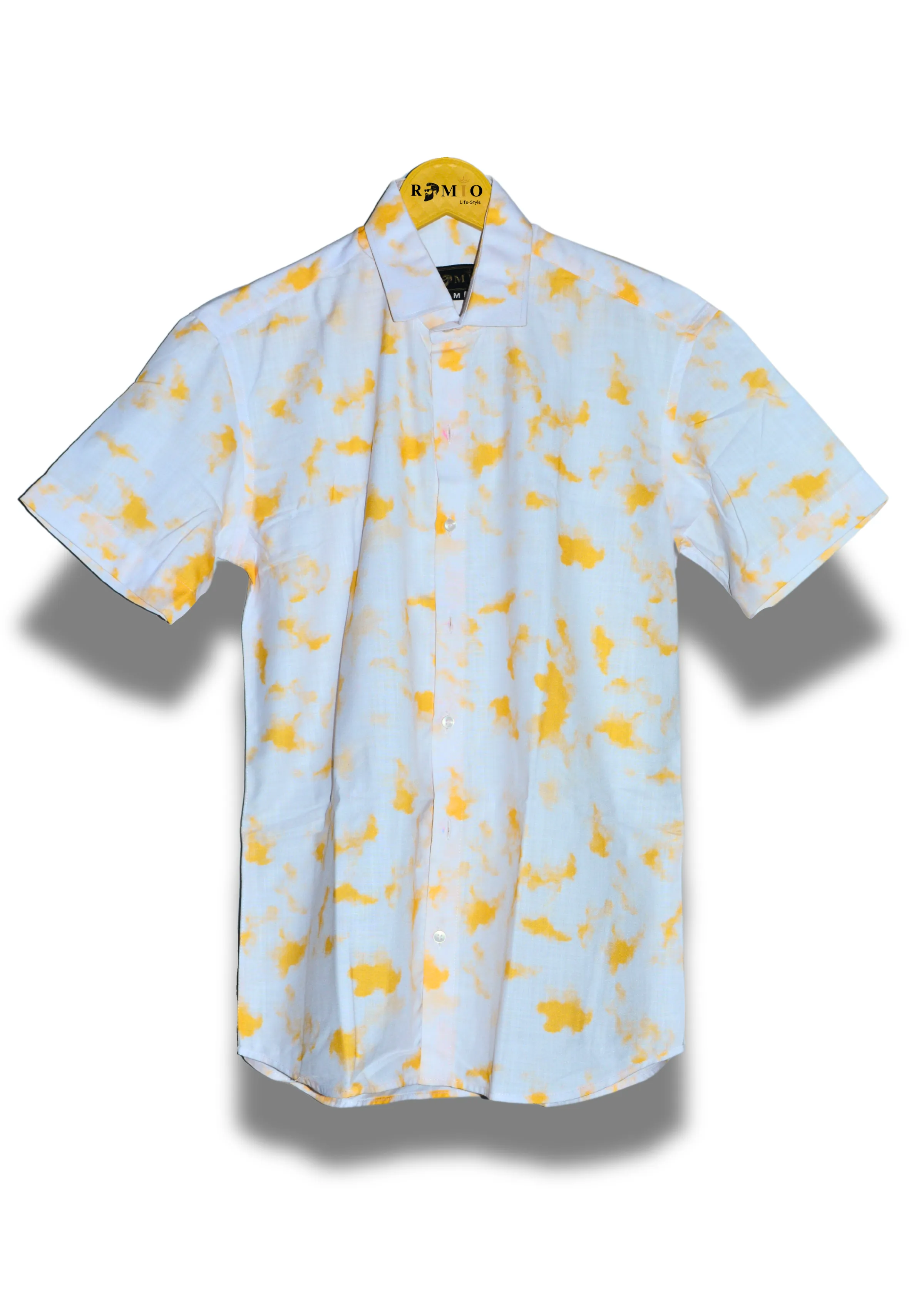 Pure cotton Lemon yellow with White shirt with colorfull Half Sleev Shirt (f3)