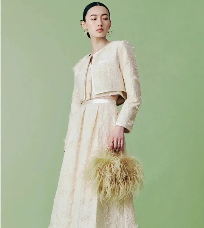PURITY cocktail elegant three-dimensional jacquard short coat Three-piece set - Ruguu