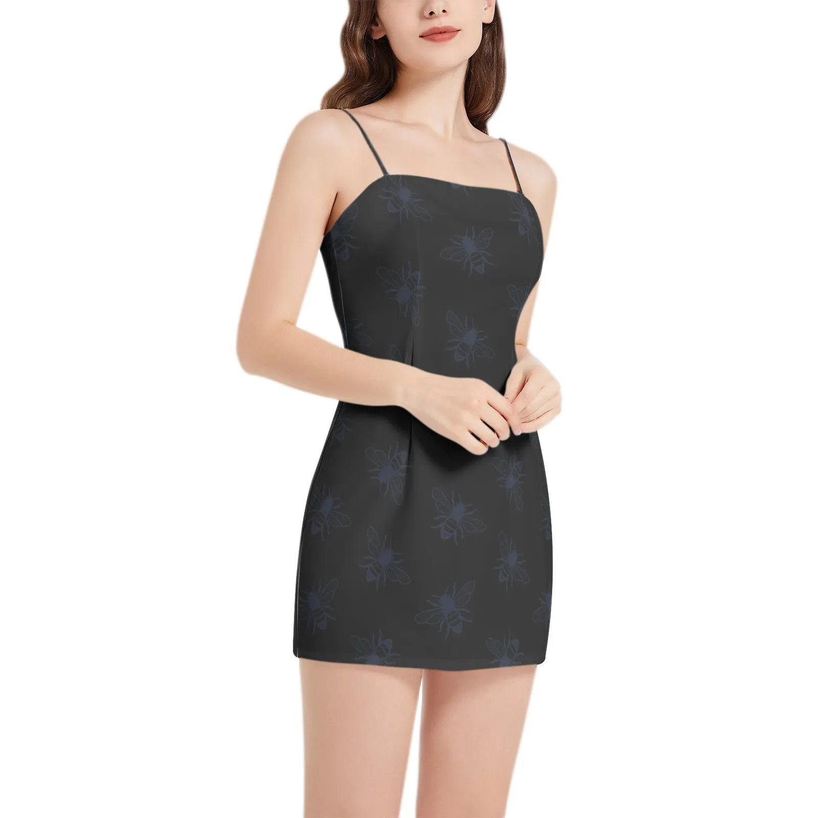 Queen Bee Midnight Sleeveless Square Neckline Spaghetti Strap Mini Dress