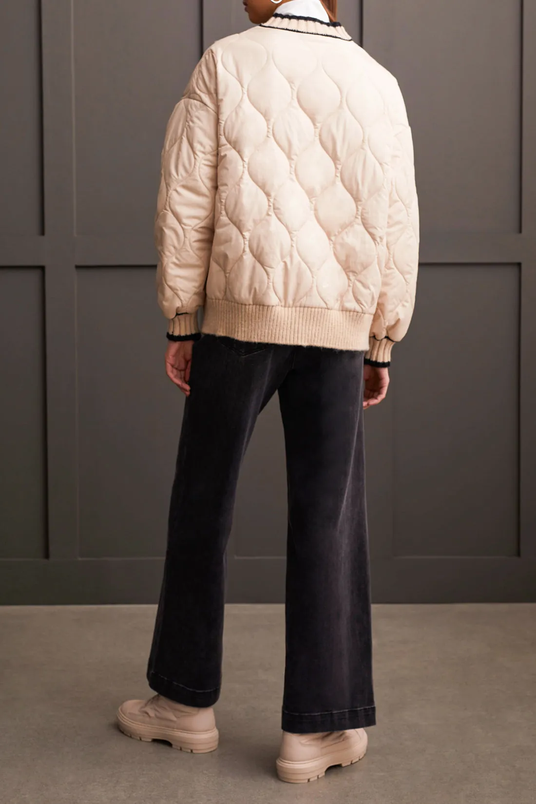 Quilted Cardigan w/ Sweater Detail, Beige