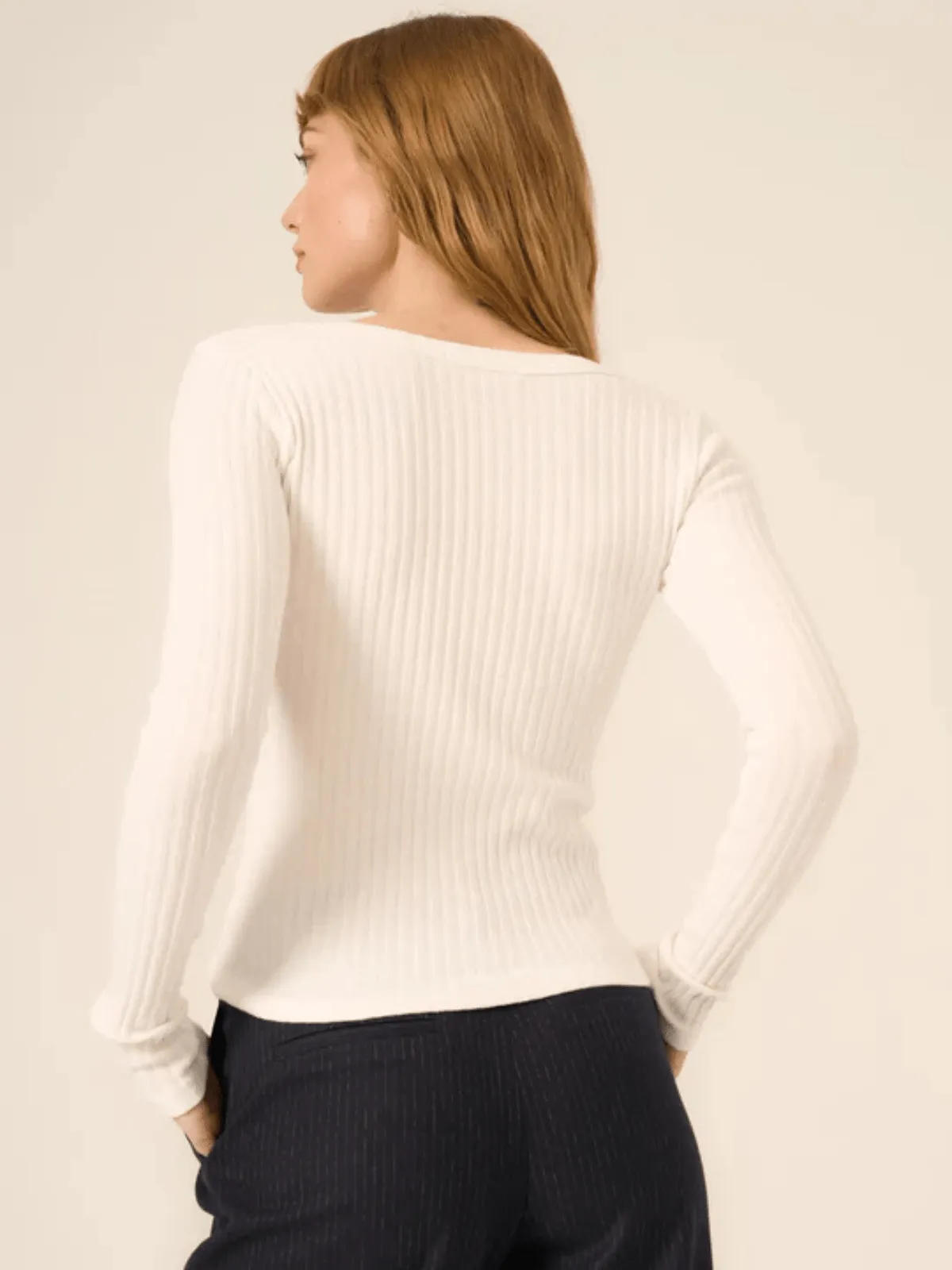 "What's the Scoop" Washed Rib Longsleeve Top - White