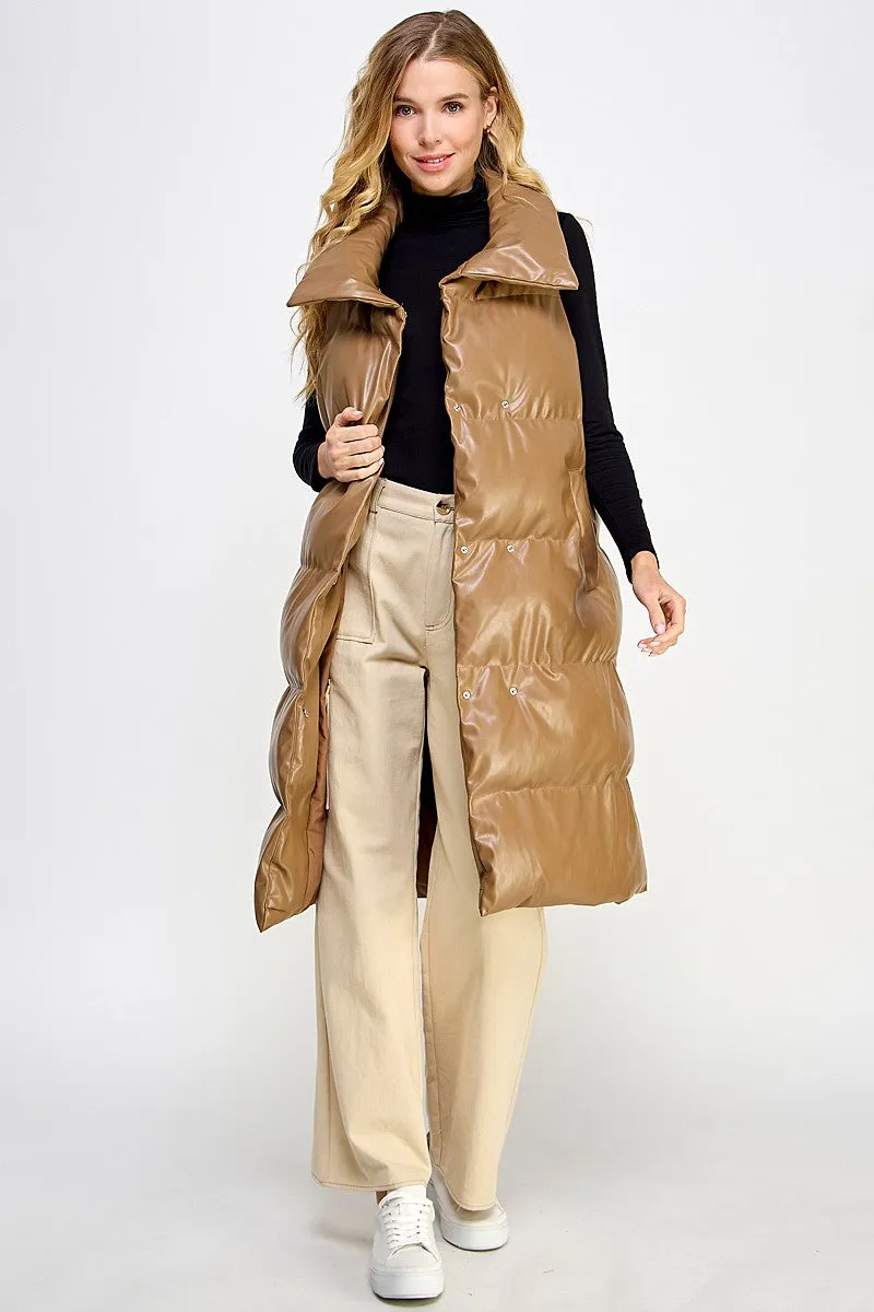 Rae Faux Leather Vest in Coffee