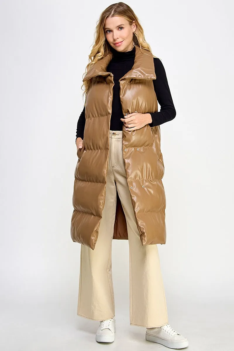 Rae Faux Leather Vest in Coffee