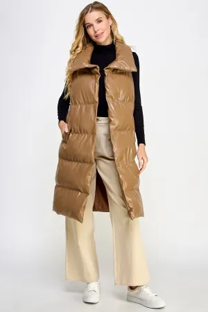 Rae Faux Leather Vest in Coffee
