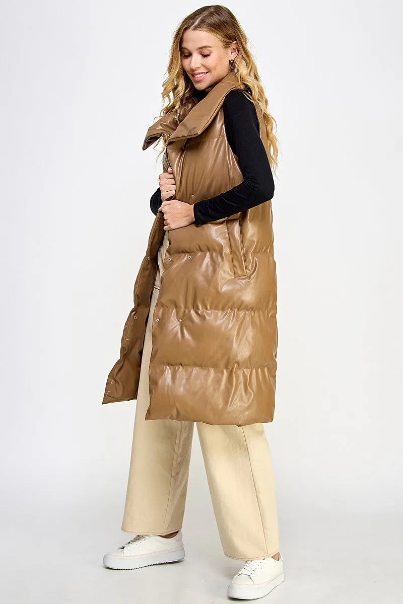 Rae Faux Leather Vest in Coffee