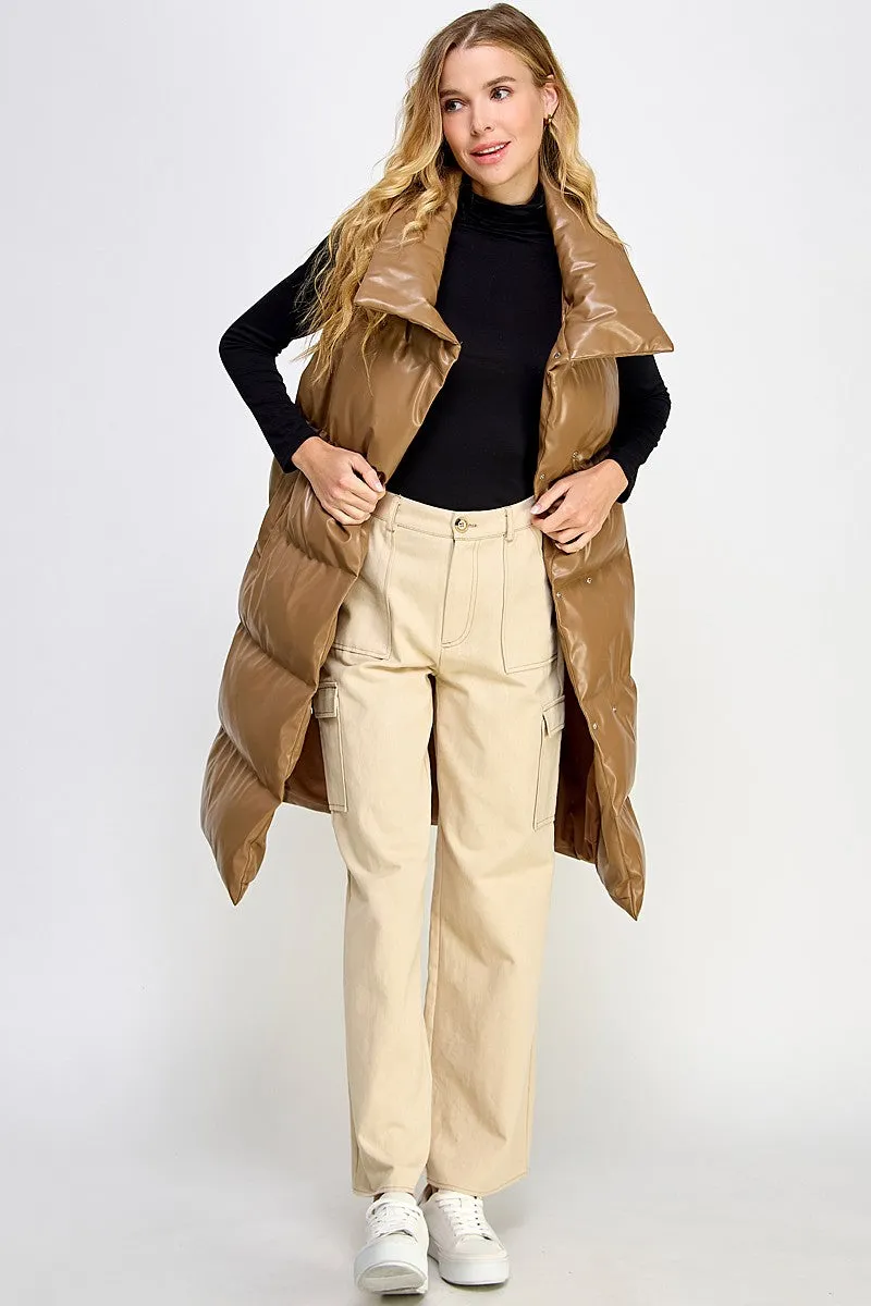 Rae Faux Leather Vest in Coffee