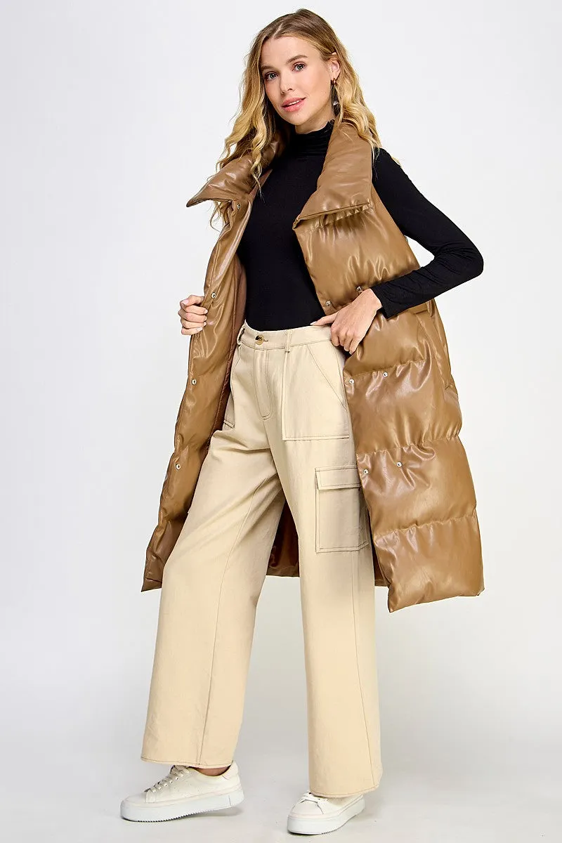 Rae Faux Leather Vest in Coffee