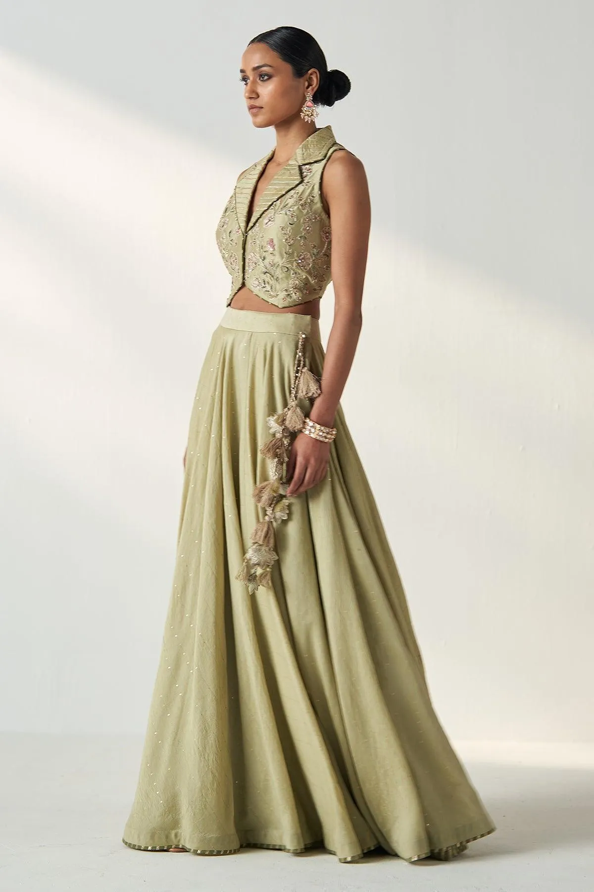 Rajita Green Gilet Lehenga Set