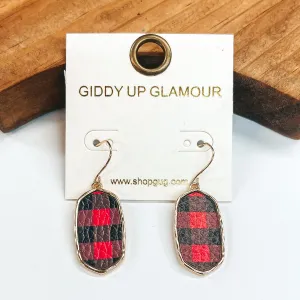 Rectangular Gold Drop Earrings in Red and Black Buffalo Plaid