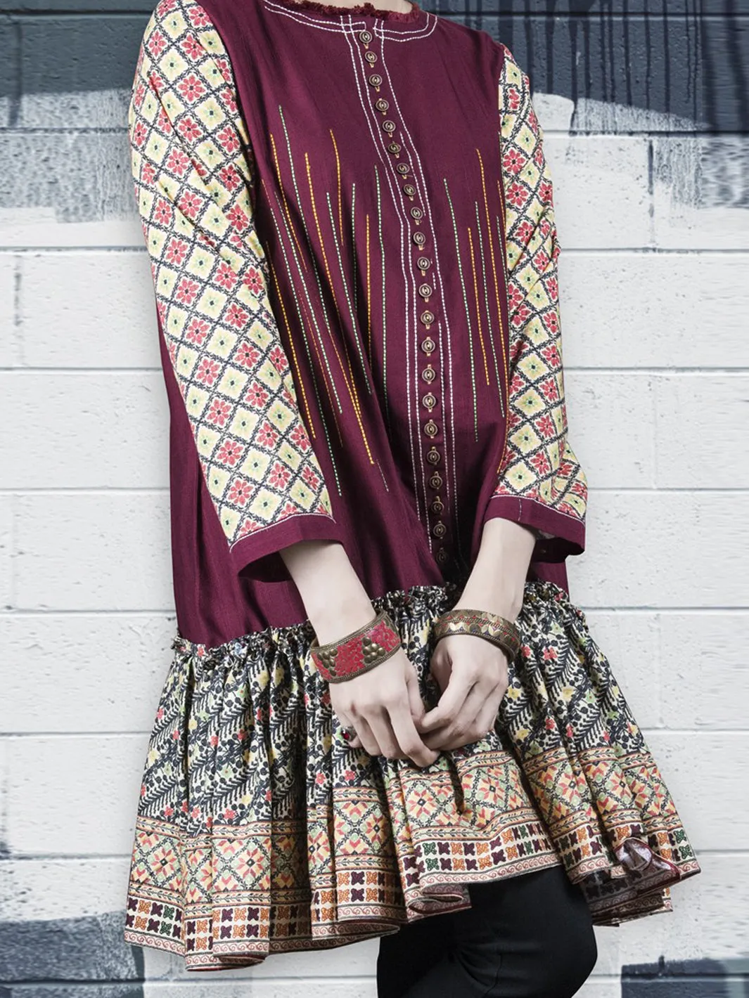 Red Khaddar Tunic - LK-220