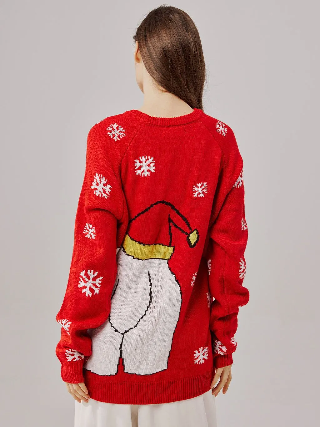 Red Knit Christmas Sweater for Women with Cartoon Pattern