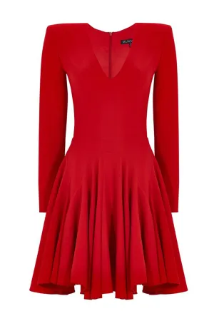 Red V-Neck, Long-Sleeved, Mini Dress