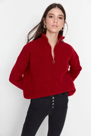 red zip sweater top