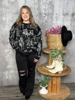 Rhinestone Cowboy Modest Crop Reversible Sweater  (Small - 3X)