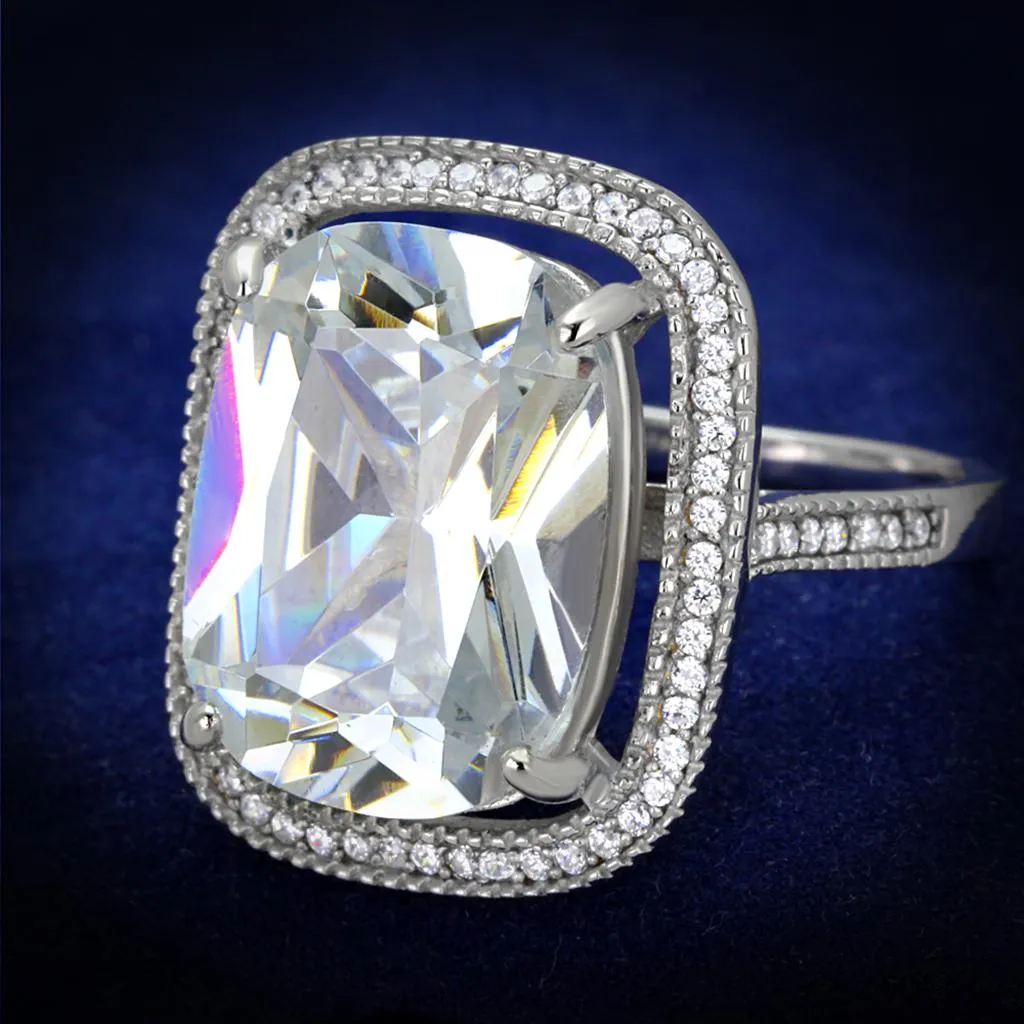 Rhodium 925 Sterling Silver Ring with AAA Grade CZ in Clear for Women Style TS391