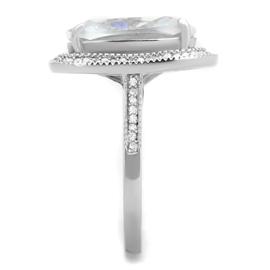Rhodium 925 Sterling Silver Ring with AAA Grade CZ in Clear for Women Style TS391