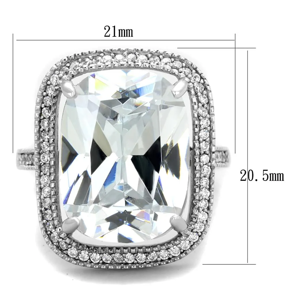 Rhodium 925 Sterling Silver Ring with AAA Grade CZ in Clear for Women Style TS391