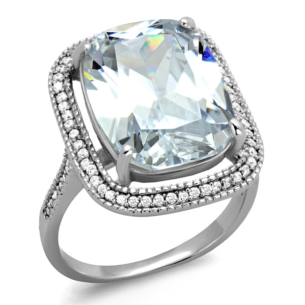 Rhodium 925 Sterling Silver Ring with AAA Grade CZ in Clear for Women Style TS391