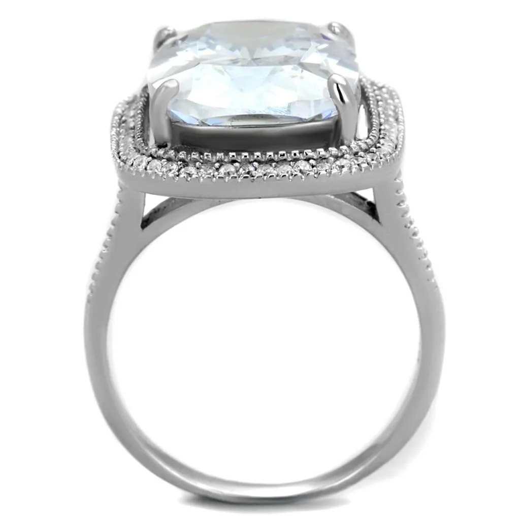 Rhodium 925 Sterling Silver Ring with AAA Grade CZ in Clear for Women Style TS391