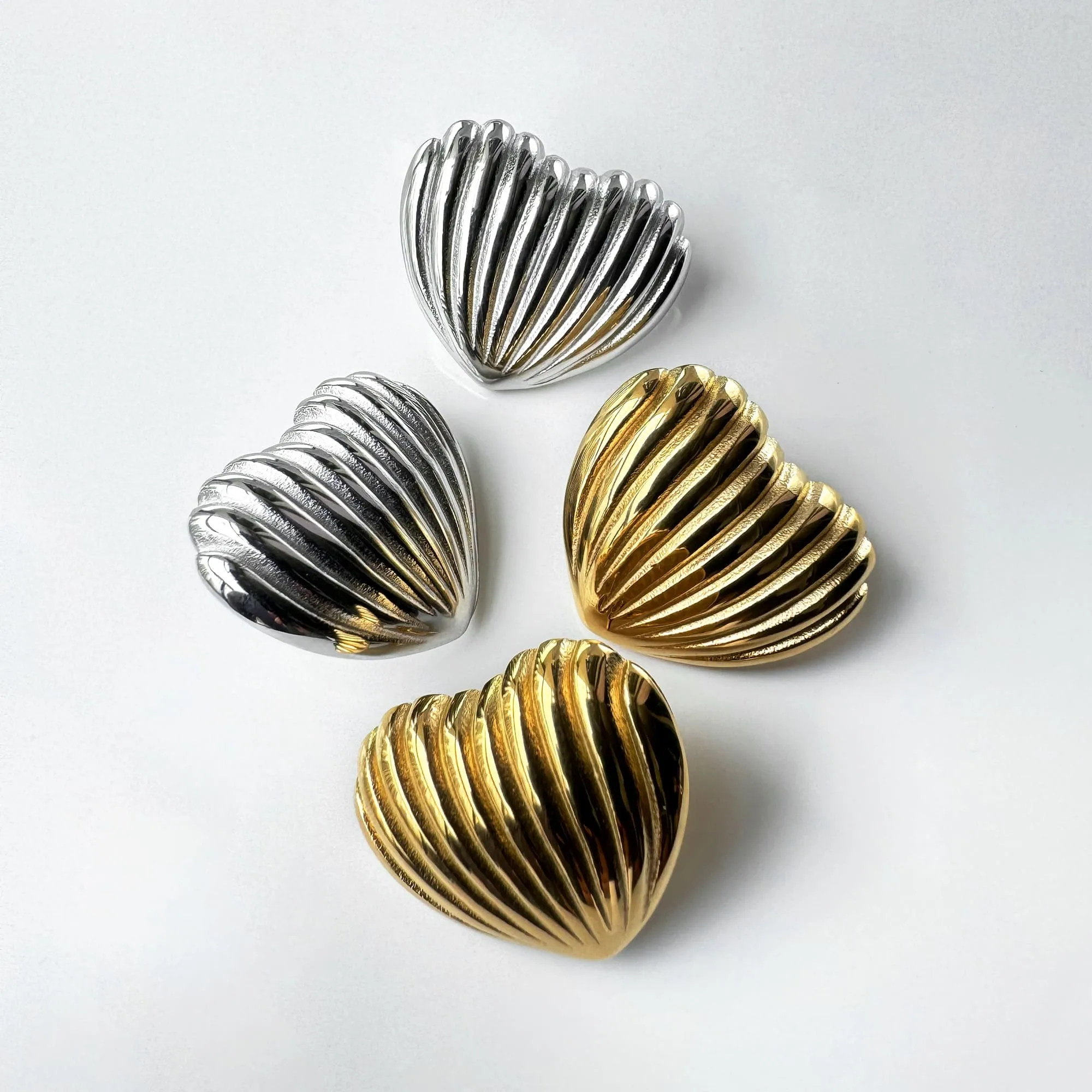 Ridged Heart Gold layered Stud Earrings