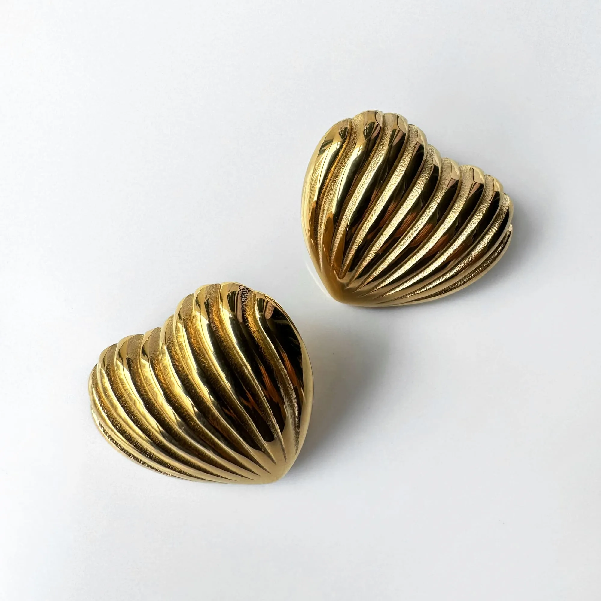 Ridged Heart Gold layered Stud Earrings