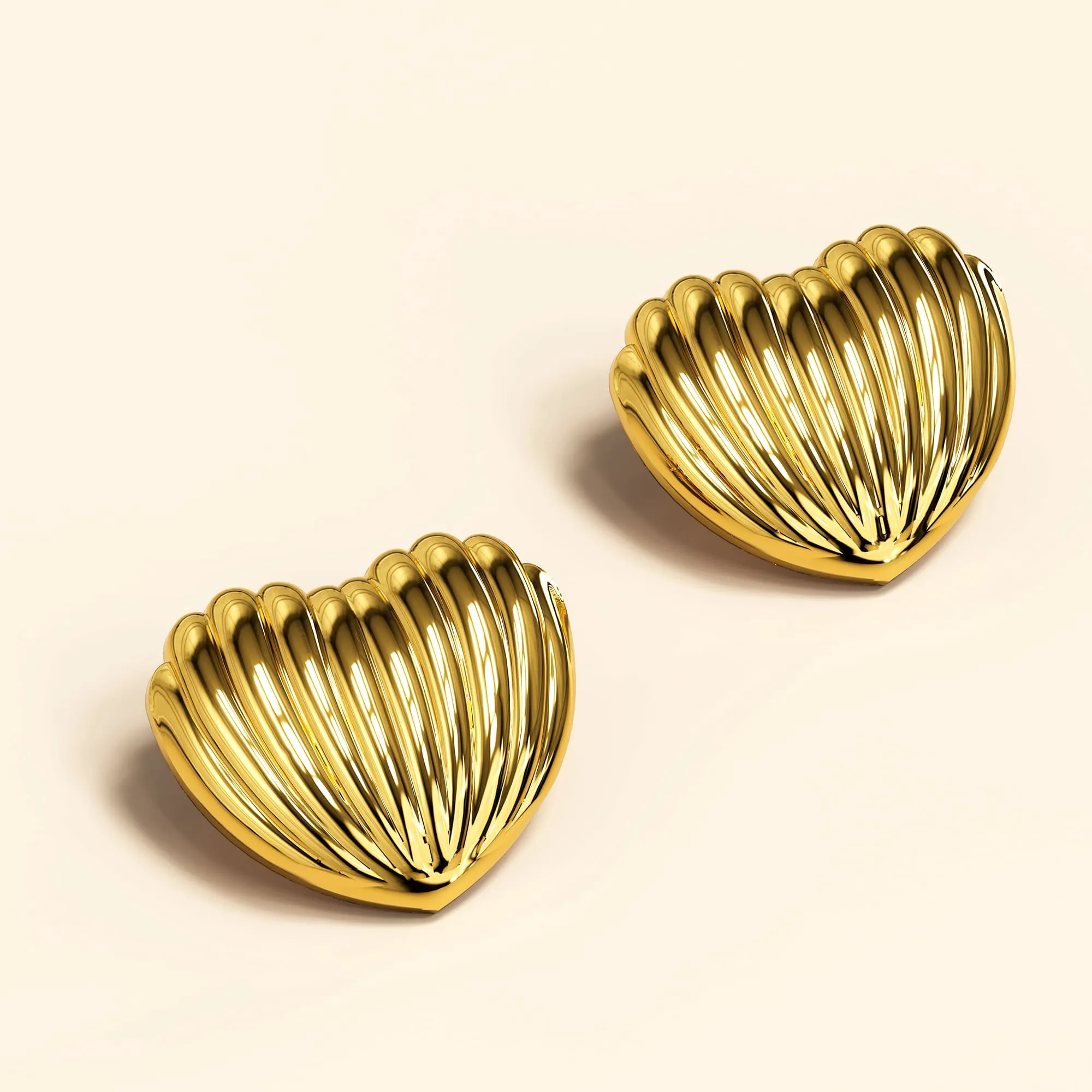 Ridged Heart Gold layered Stud Earrings