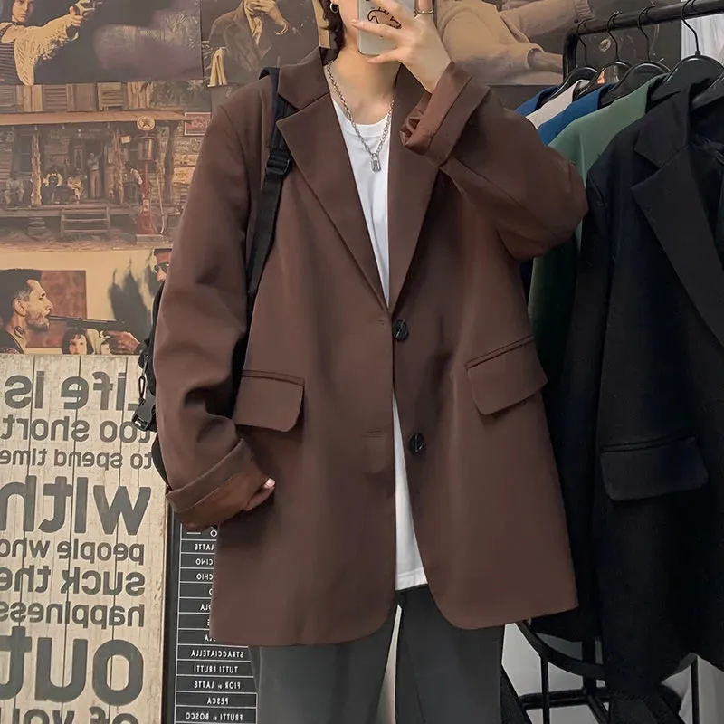 Riolio WELL DRESSED MEN  Korean Style Blazer Men Fashion Solid Color Business Casual Suit Jacket Men Streetwear Loose Dress Jackets Mens Formal Blazer