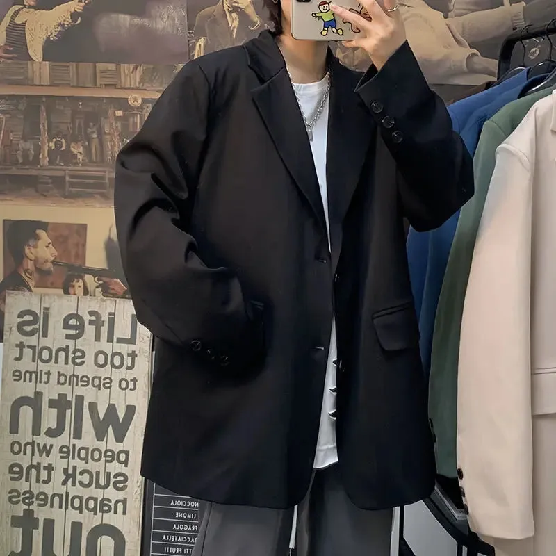 Riolio WELL DRESSED MEN  Korean Style Blazer Men Fashion Solid Color Business Casual Suit Jacket Men Streetwear Loose Dress Jackets Mens Formal Blazer
