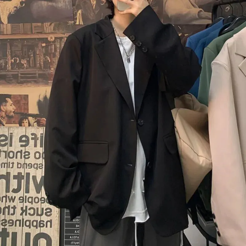 Riolio WELL DRESSED MEN  Korean Style Blazer Men Fashion Solid Color Business Casual Suit Jacket Men Streetwear Loose Dress Jackets Mens Formal Blazer