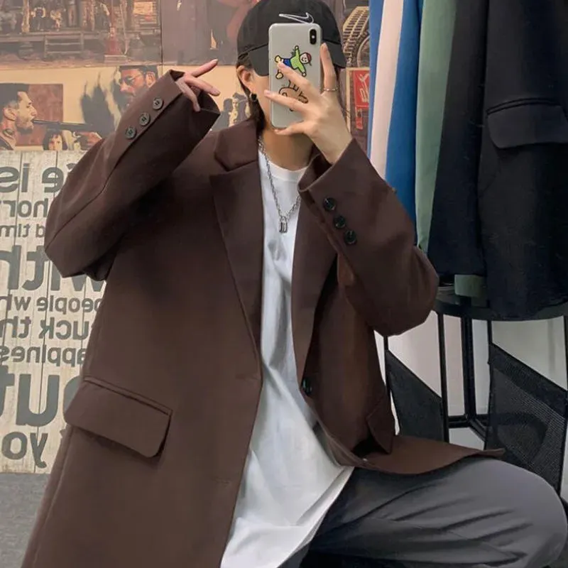 Riolio WELL DRESSED MEN  Korean Style Blazer Men Fashion Solid Color Business Casual Suit Jacket Men Streetwear Loose Dress Jackets Mens Formal Blazer