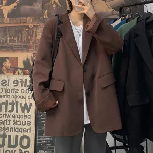 Riolio WELL DRESSED MEN  Korean Style Blazer Men Fashion Solid Color Business Casual Suit Jacket Men Streetwear Loose Dress Jackets Mens Formal Blazer