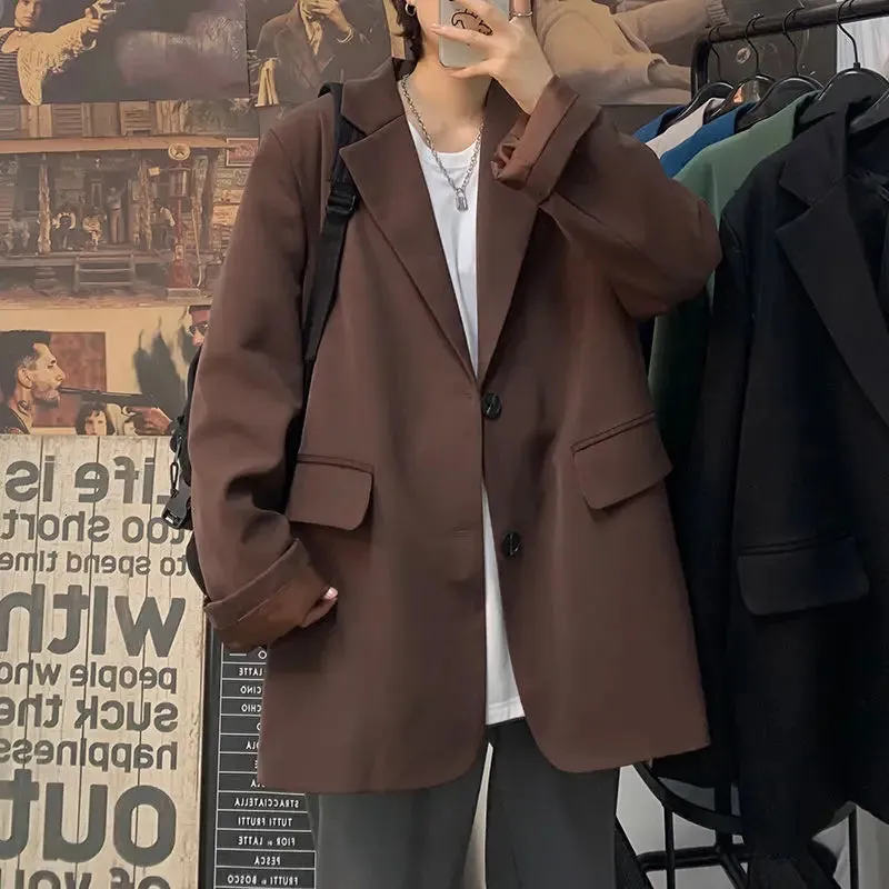 Riolio WELL DRESSED MEN  Korean Style Blazer Men Fashion Solid Color Business Casual Suit Jacket Men Streetwear Loose Dress Jackets Mens Formal Blazer