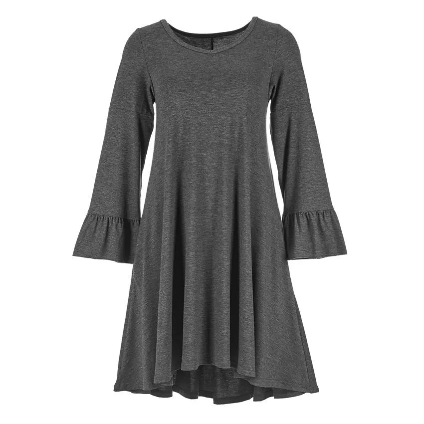 Roslyn Ruffle Sleeve Tunic With Pockets in Charcoal