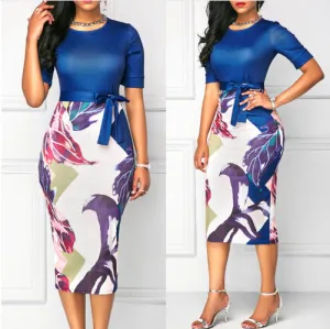 Round Neck Printed Pencil Dress