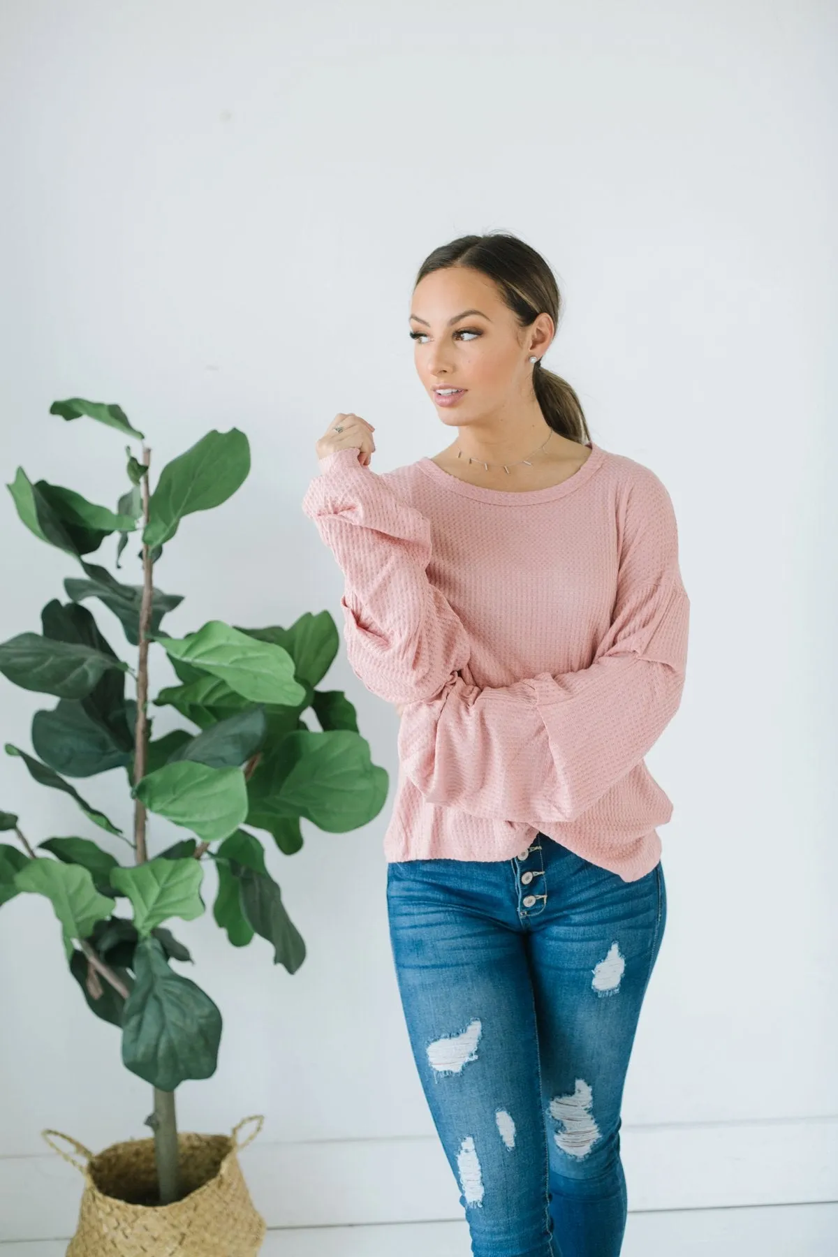 Ruffle Sleeve Thermal Tunic