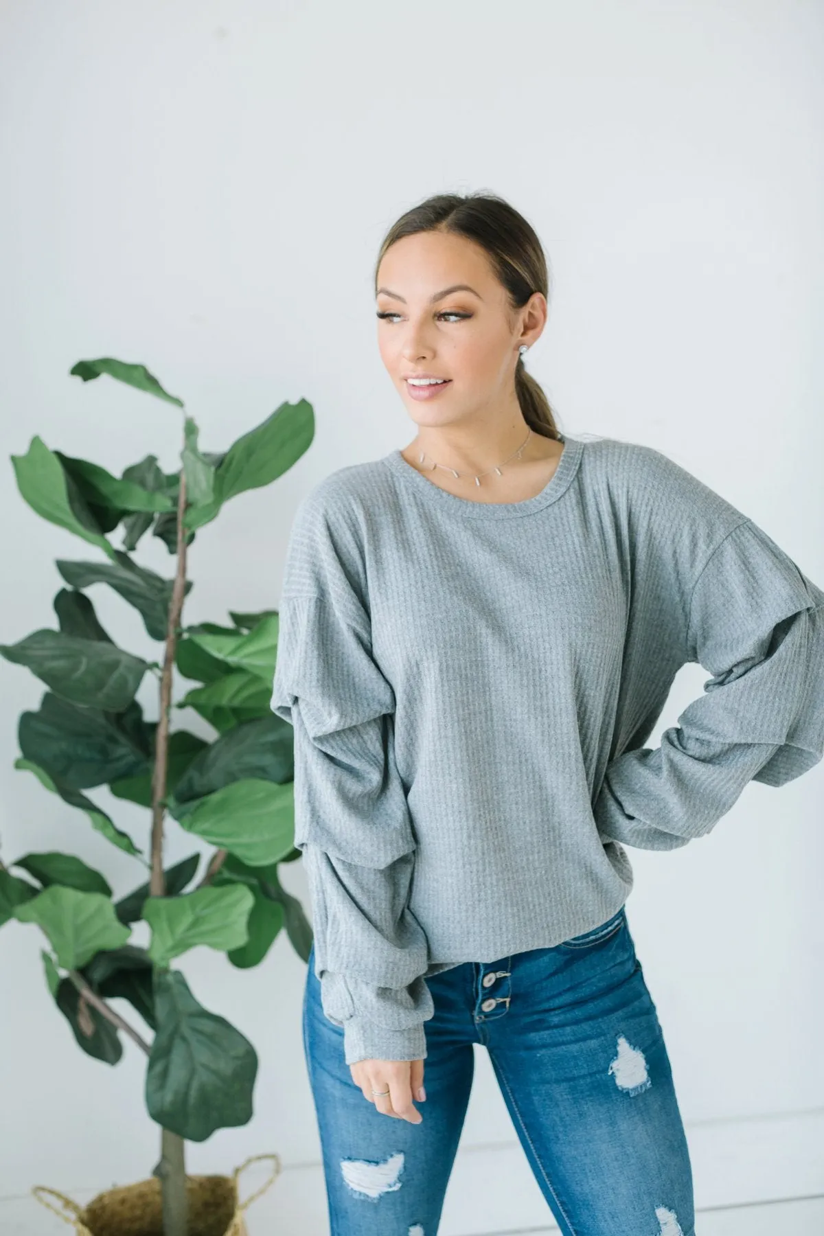 Ruffle Sleeve Thermal Tunic