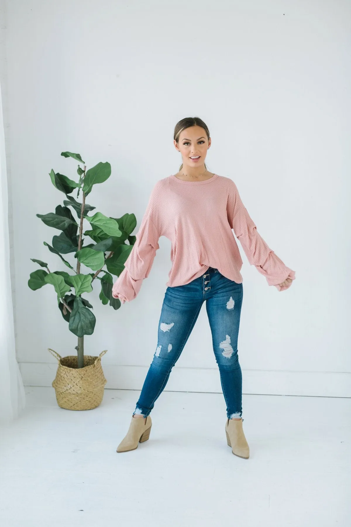 Ruffle Sleeve Thermal Tunic