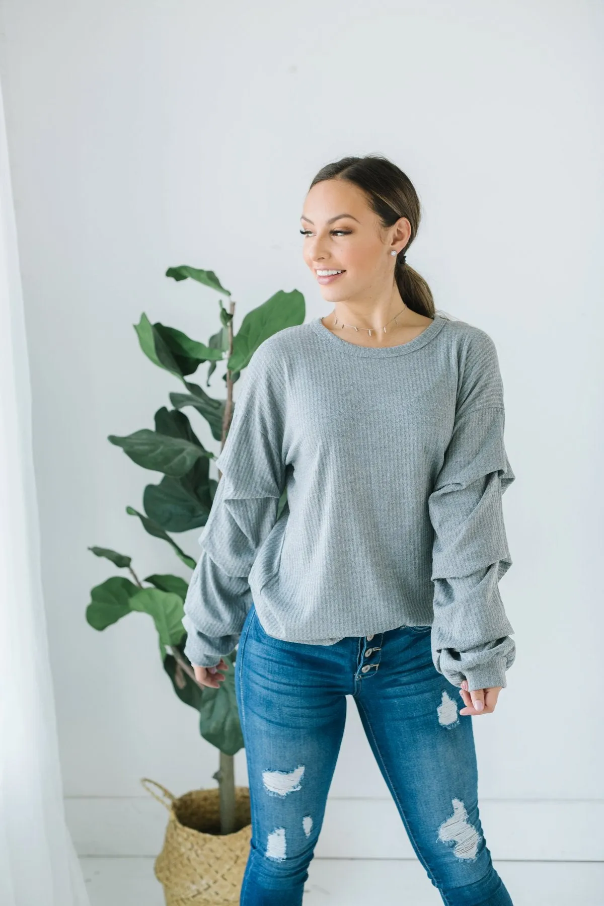 Ruffle Sleeve Thermal Tunic